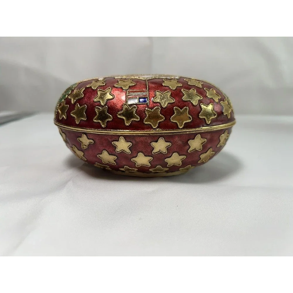 Enamel White House & American Star Flag Egg Shaped Trinket‎ Box Jewelry Dish